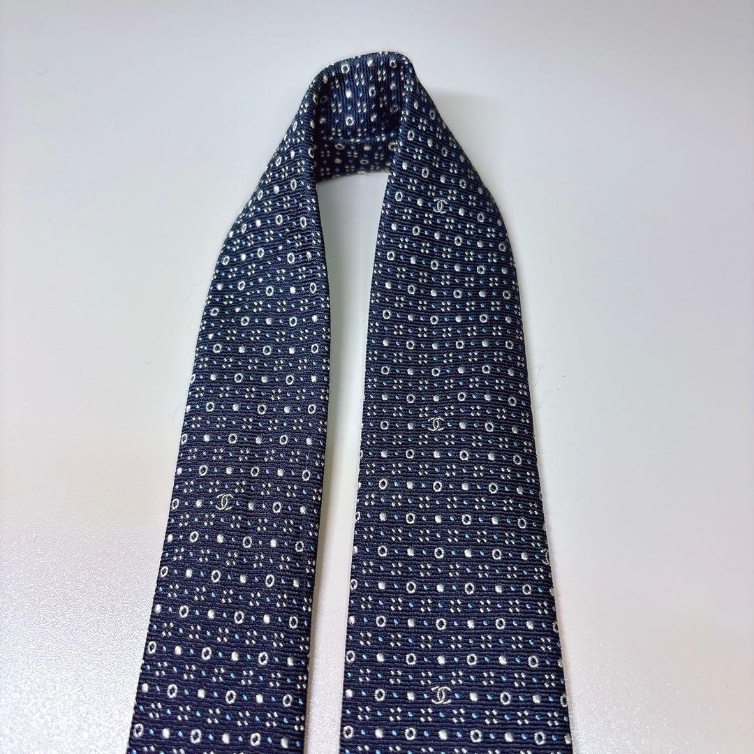 極美品 CHANEL ネクタイ ネイビー × ココマーク ビジネス フォーマル