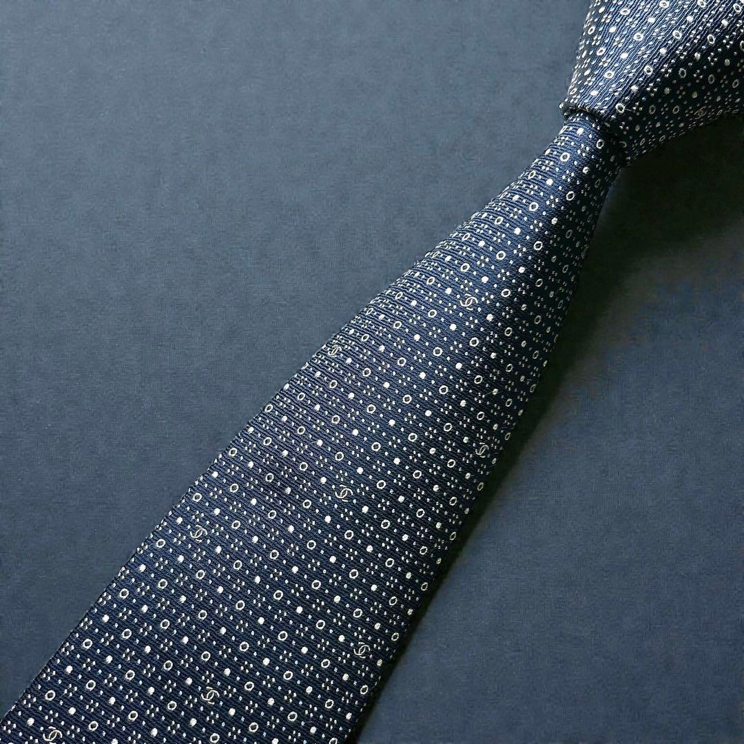 極美品 CHANEL ネクタイ ネイビー × ココマーク ビジネス フォーマル