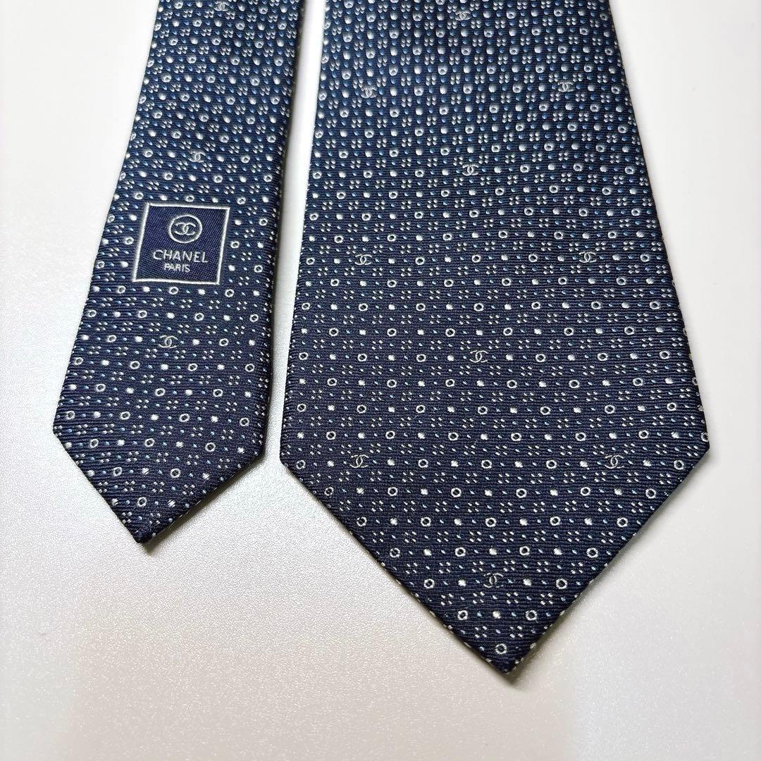 極美品 CHANEL ネクタイ ネイビー × ココマーク ビジネス フォーマル