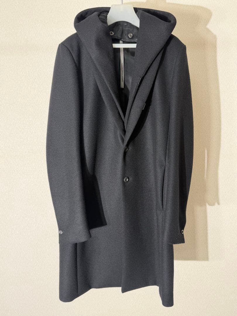 カズユキクマガイ フードドッキング チェスターコート ウール