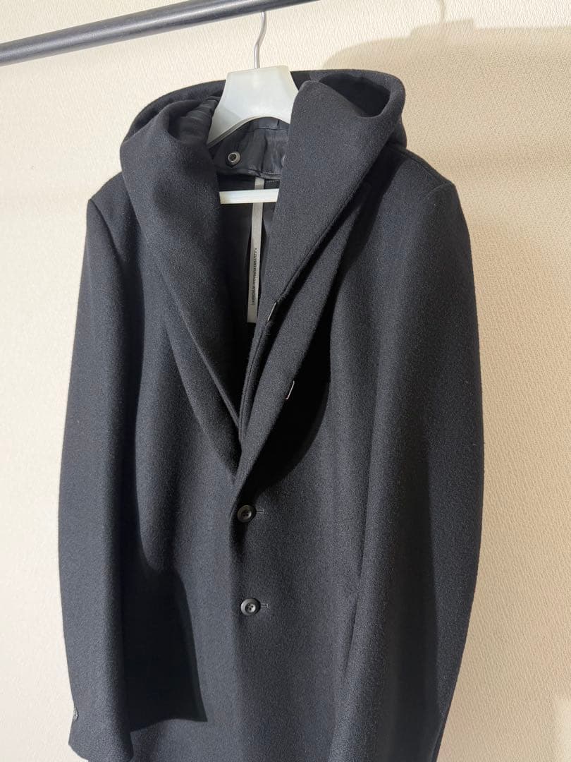 カズユキクマガイ フードドッキング チェスターコート ウール