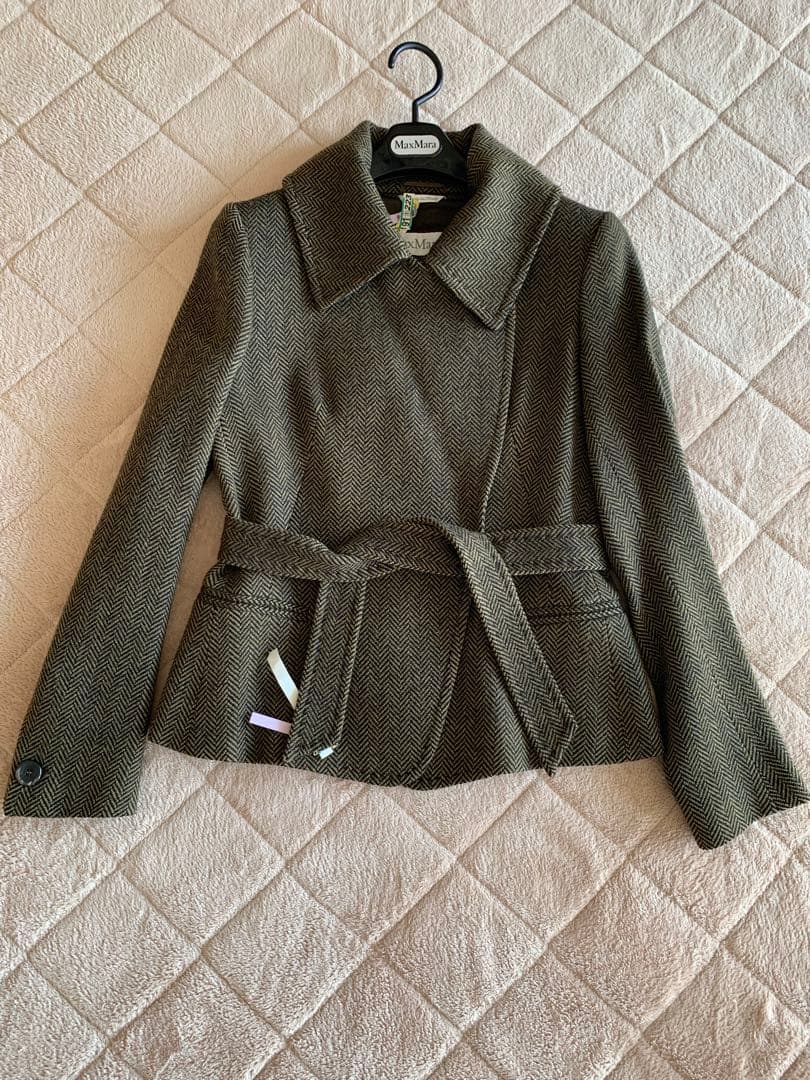 マックスマーラMAXMARAツイード ショートコートジャケット白タグ40カシミヤ