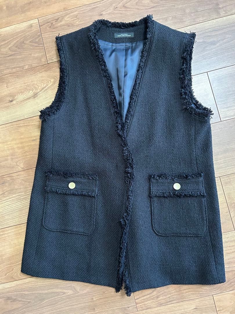 green label relaxing ミックスツイードライク ジレ ネイビー