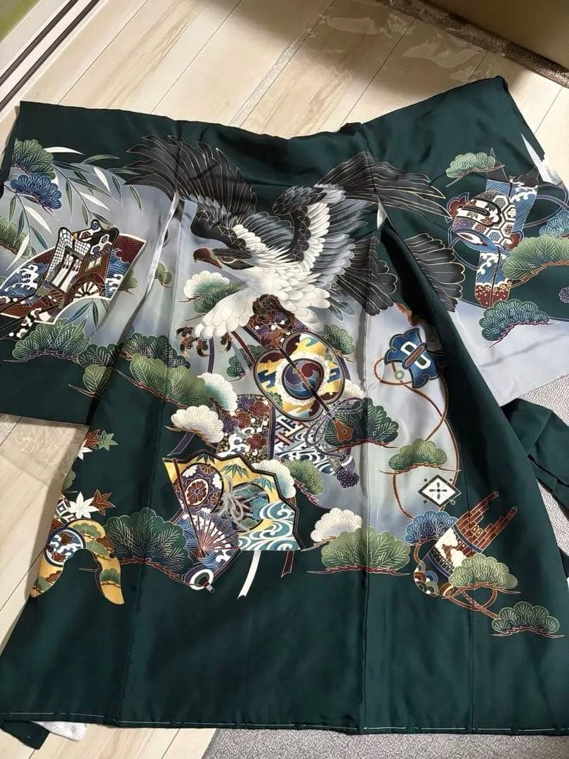 美品　お宮参り 男の子 鷹　正絹 初着 産着 着物