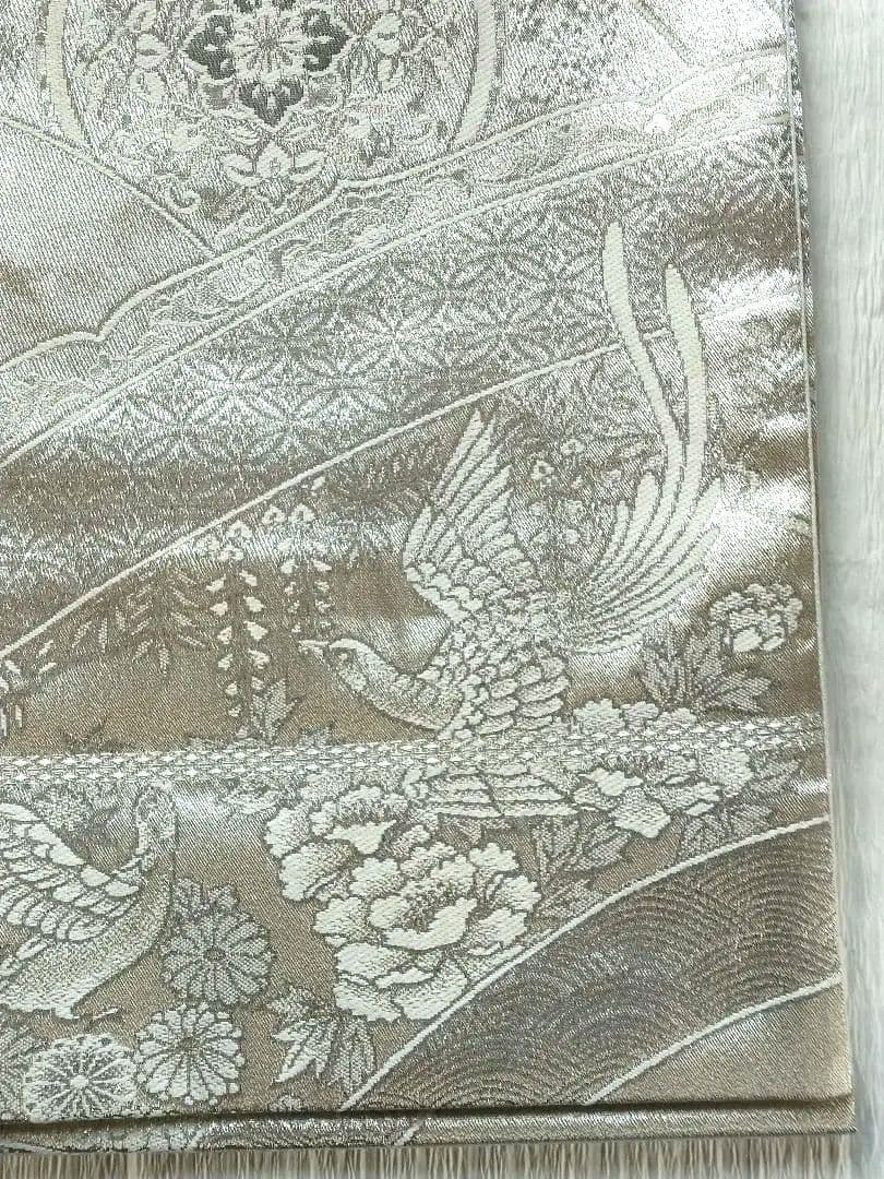 シルバー プラチナ銀箔二重織 袋帯