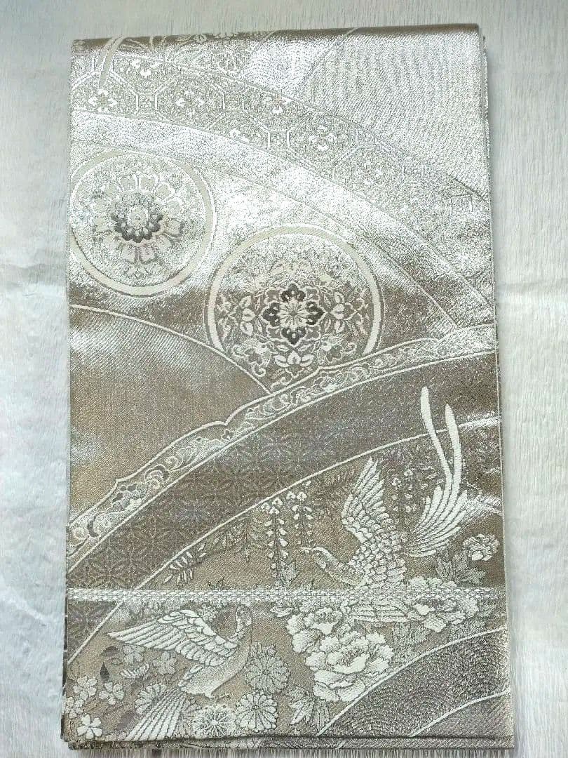 シルバー プラチナ銀箔二重織 袋帯