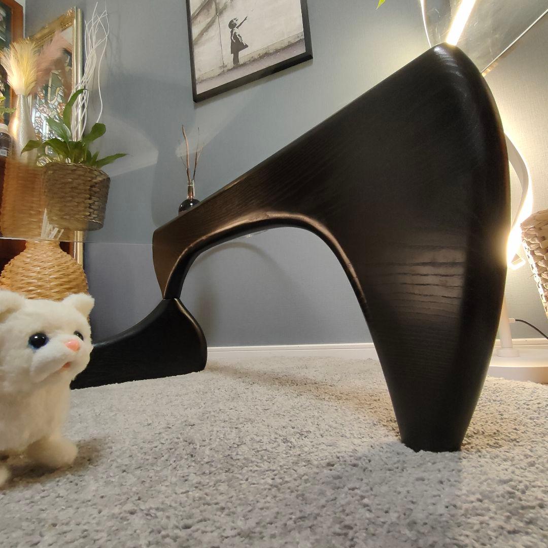 イサム・ノグチ リプロ ガラスローテーブル モダンデザイン 黒脚