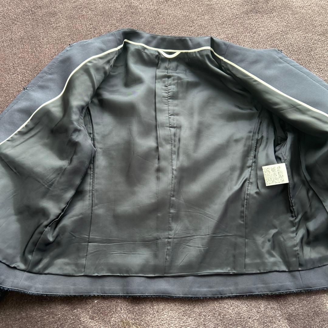 ANAYI ノーカラーツイードジャケット 38 ネイビー