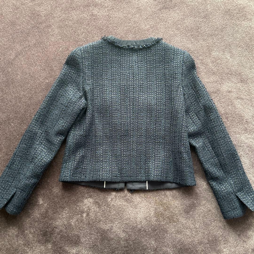 ANAYI ノーカラーツイードジャケット 38 ネイビー