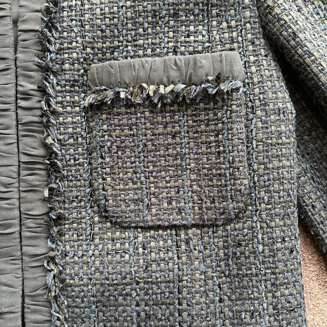 ANAYI ノーカラーツイードジャケット 38 ネイビー