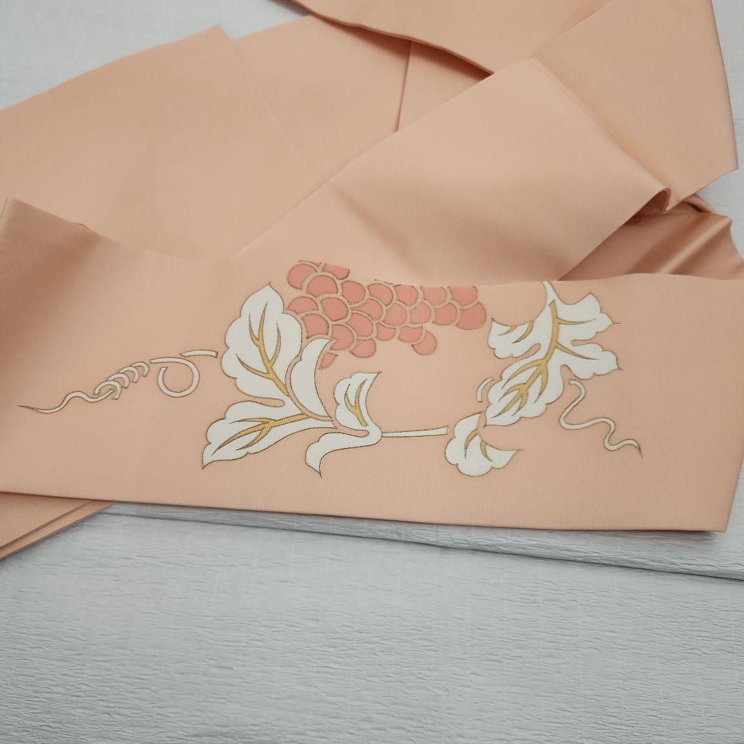 美品　塩瀬　九寸染帯　名古屋帯　つる葡萄　金駒刺繍　乙女色