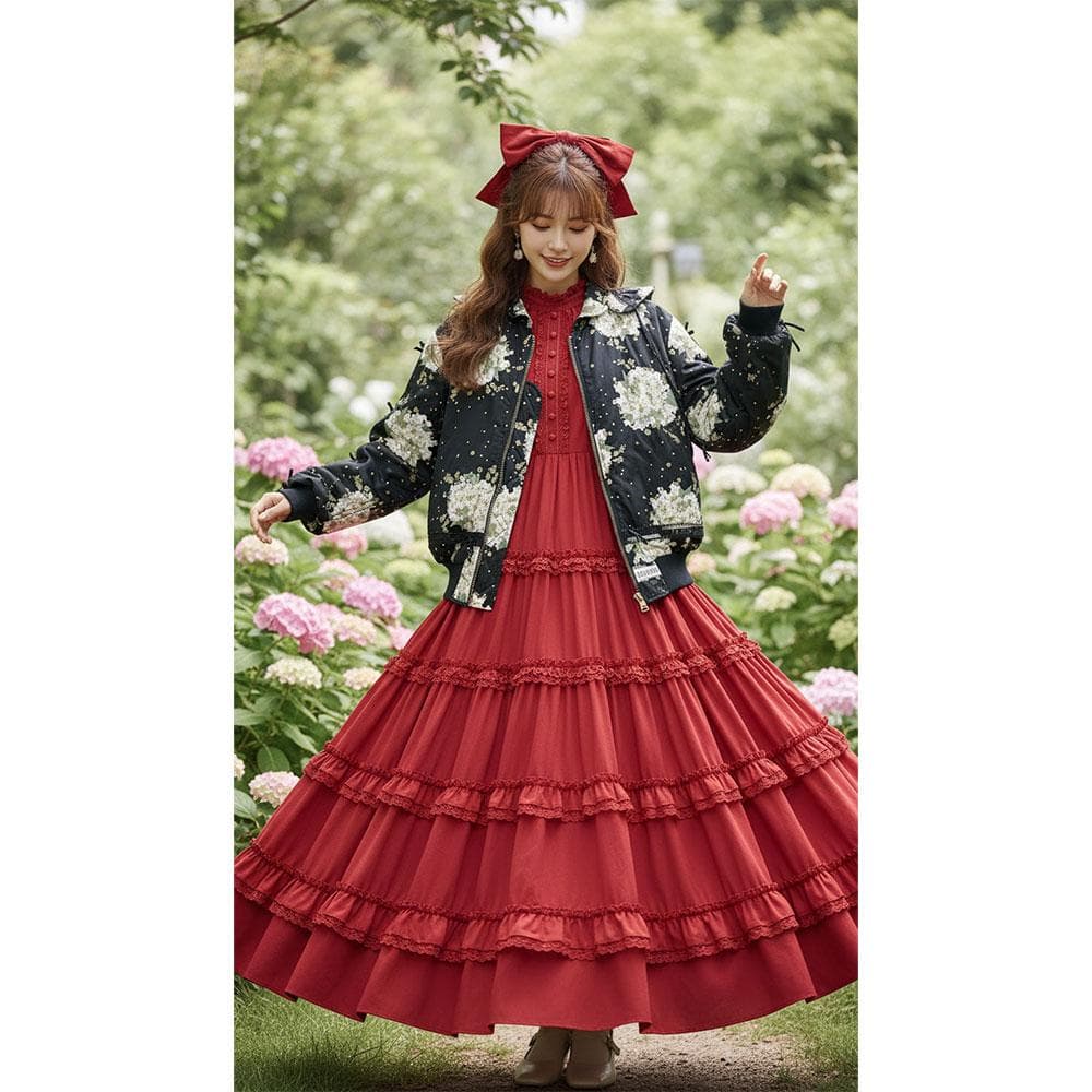 美品 ピンクハウス キルティング フード ブルゾン ブーケ ピコフリル リボン