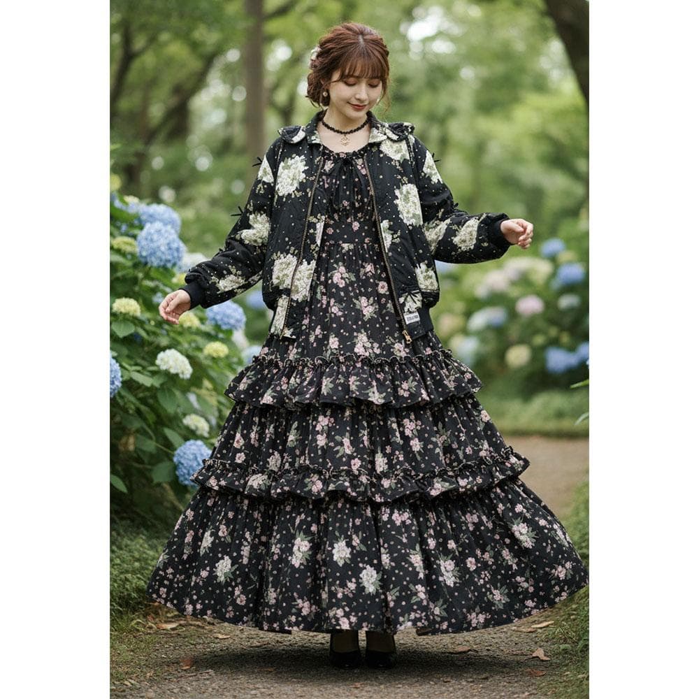 美品 ピンクハウス キルティング フード ブルゾン ブーケ ピコフリル リボン