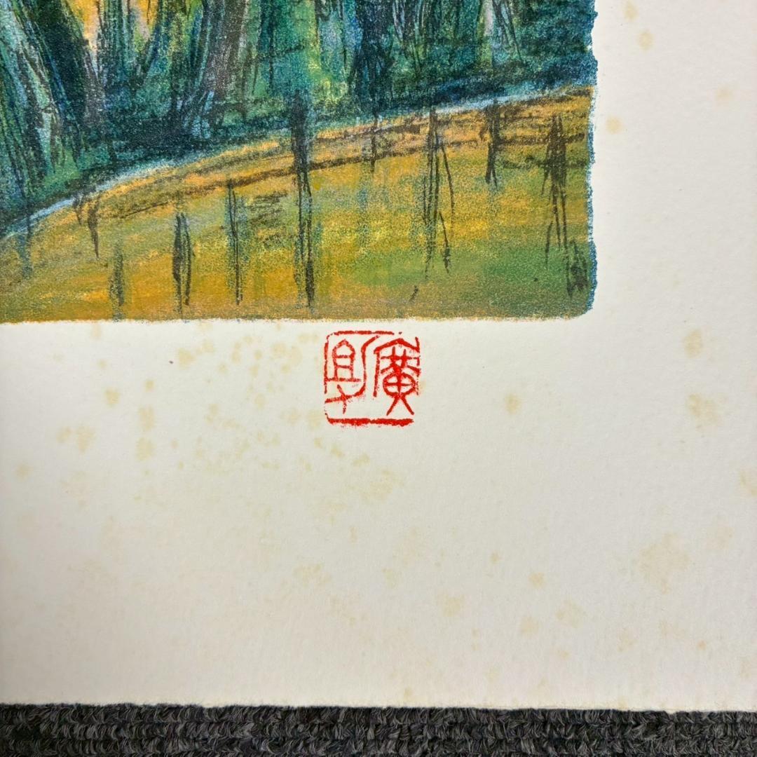 田崎廣助「桜島」リトグラフ 印章有 エンボス印有 額縁入り 田崎広助 鹿児島