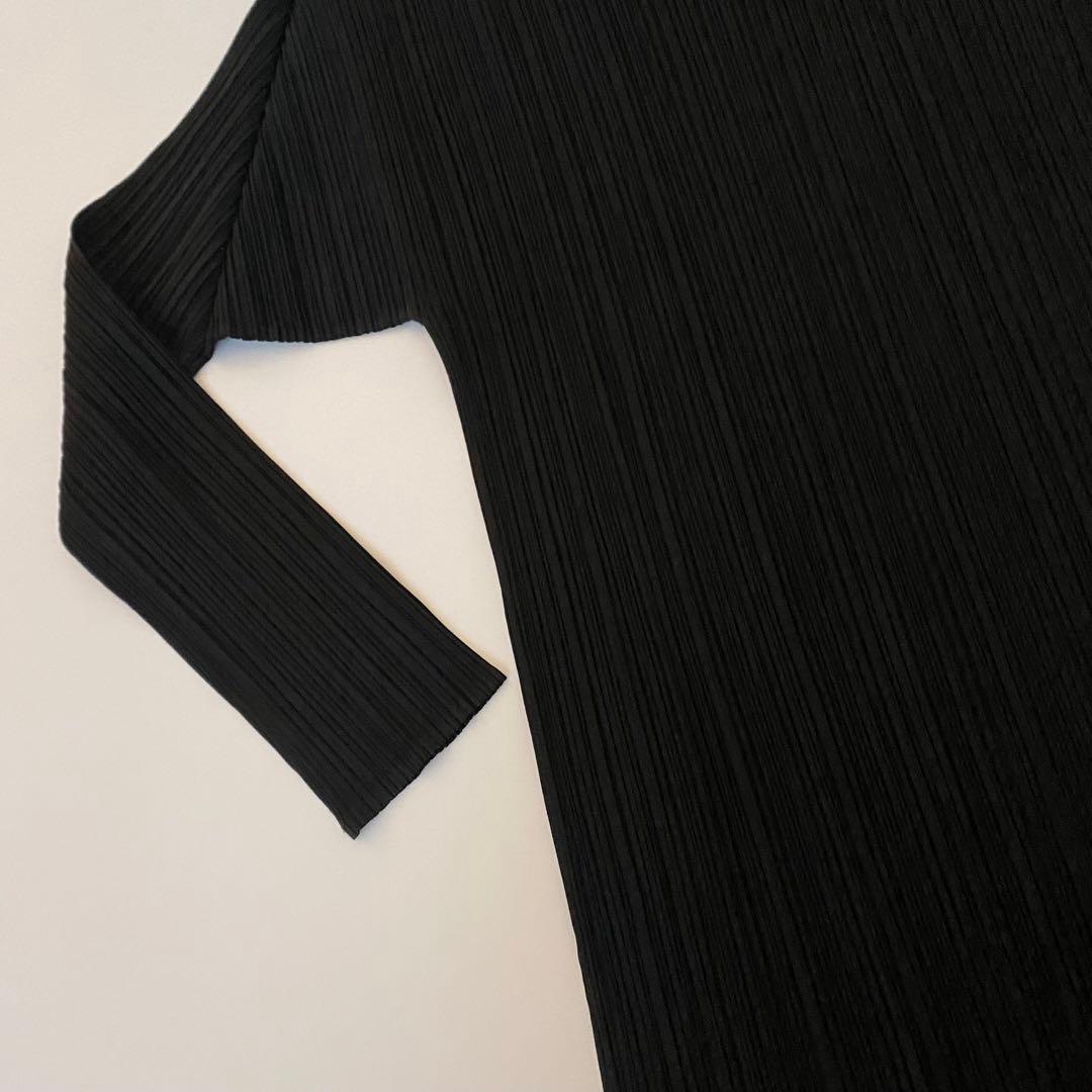 美品 ISSEY MIYAKE ハイネック カットソー M ブラック プリーツ