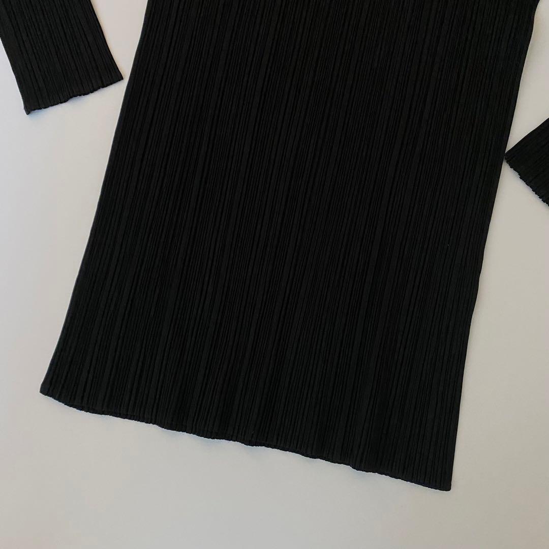 美品 ISSEY MIYAKE ハイネック カットソー M ブラック プリーツ