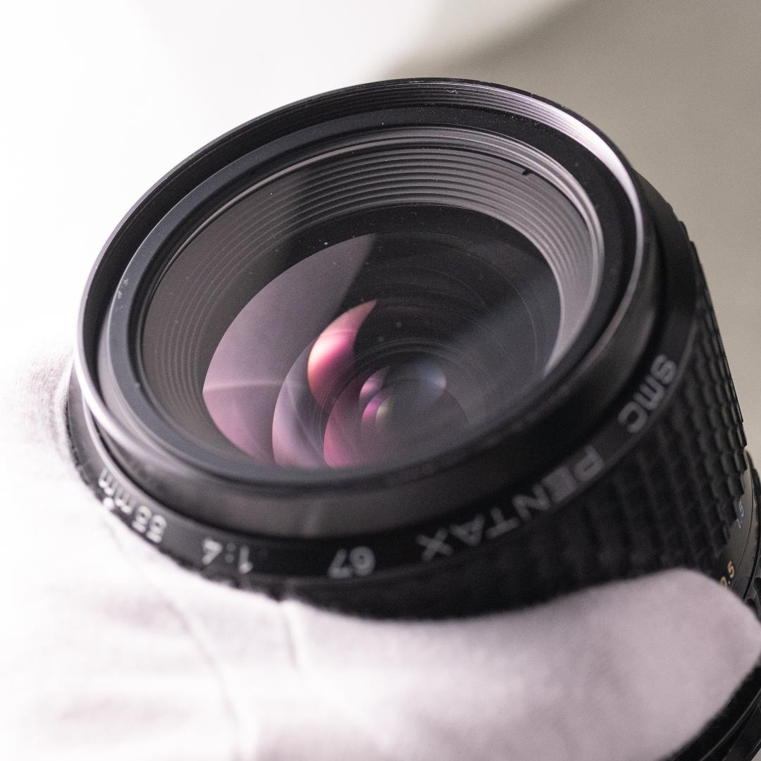 【良品】フード付きsmc PENTAX67 55mm F4 （広角）