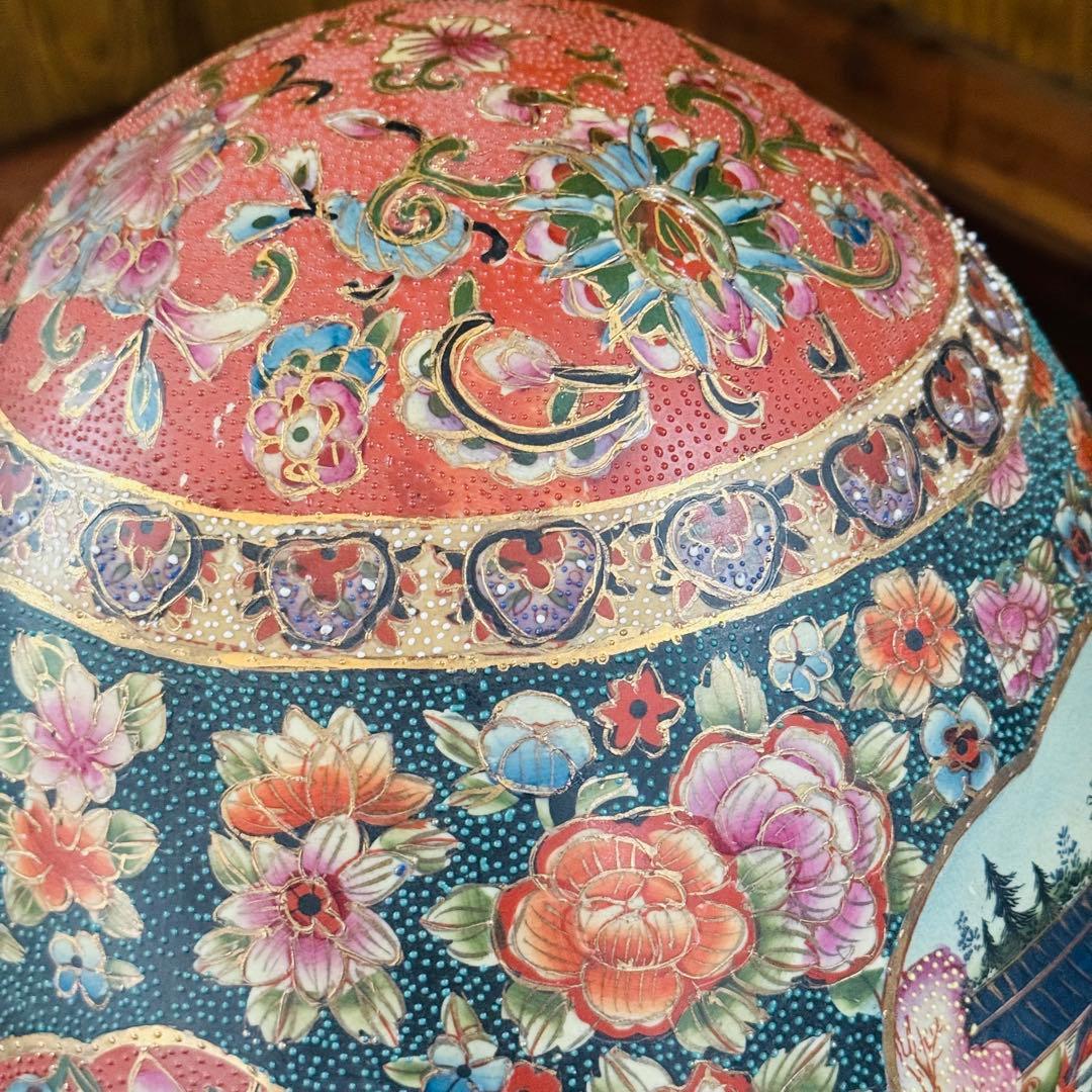 輸出薩摩　豪華絢爛　薩摩焼　金襴手遊女図 卵型置物 床飾物 古美術品