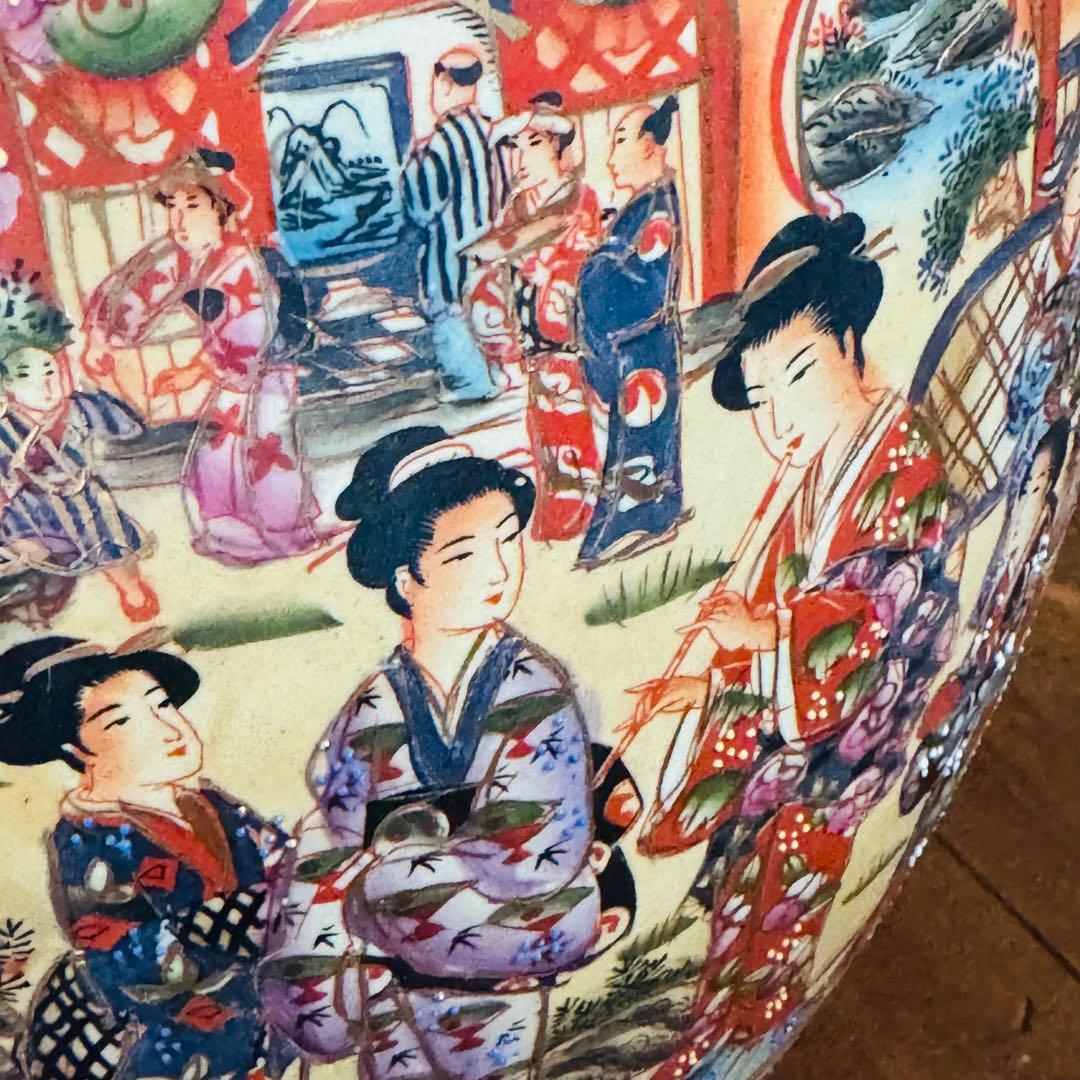 輸出薩摩　豪華絢爛　薩摩焼　金襴手遊女図 卵型置物 床飾物 古美術品