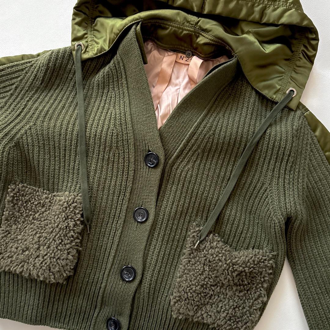 美品♪ヌメロヴェントゥーノ◆ニットドッキングボンバージャケット　ブルゾン　フード