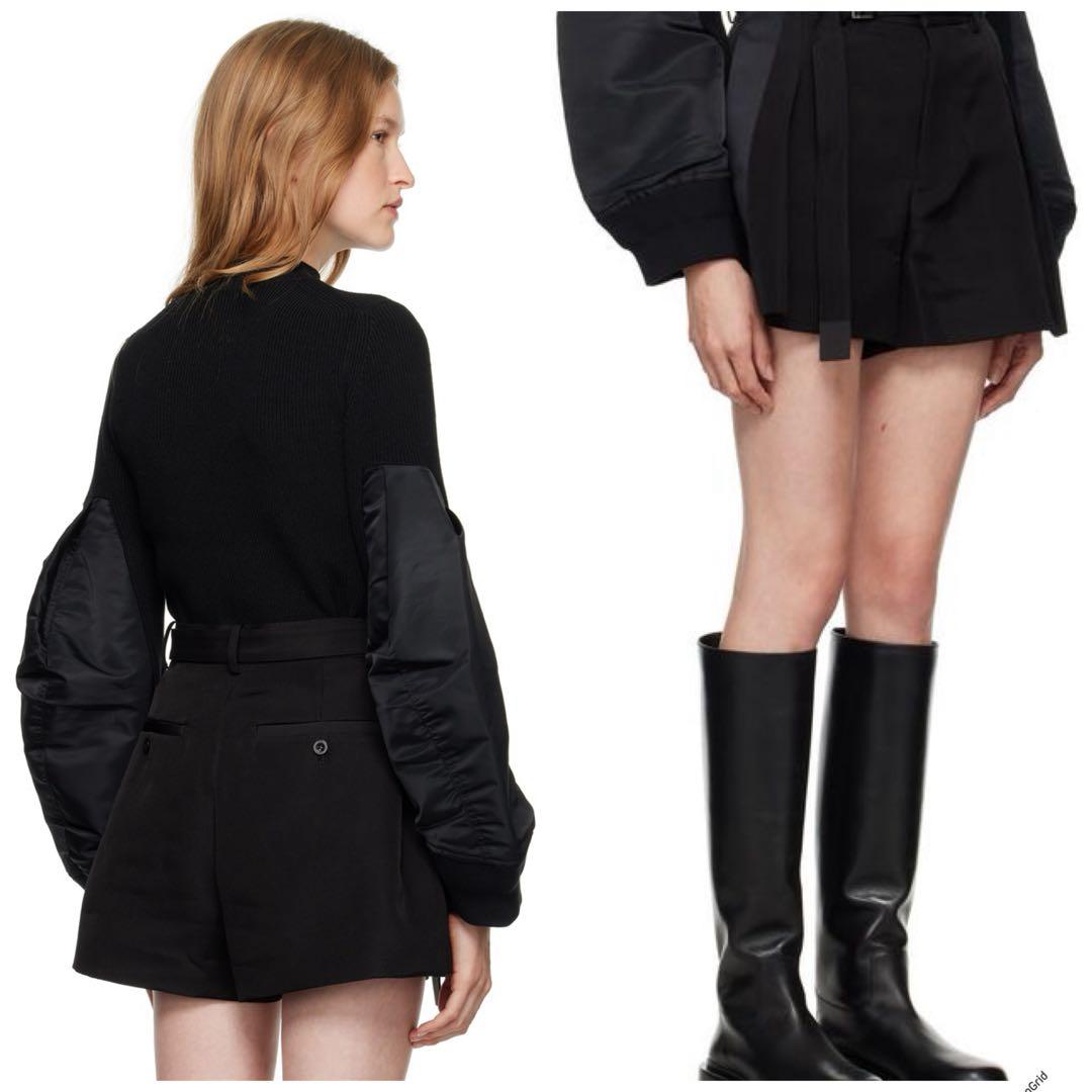 美品 sacai サカイ シルク ベルテッド ショートパンツ 黒