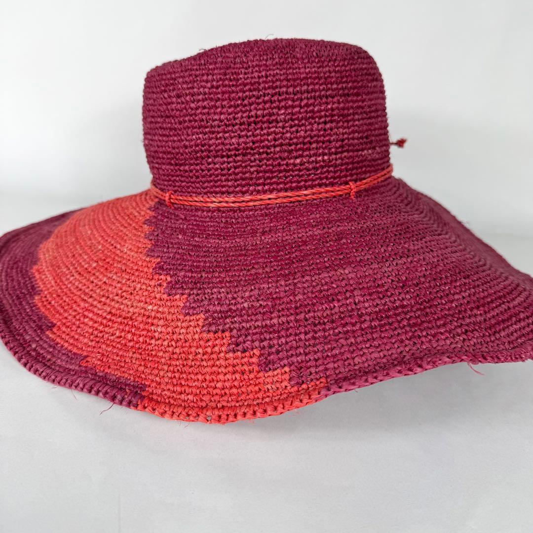 美品/希少柄✨ ヘレンカミンスキー ラフィアハット 14cm ツバ広 OSサイズ