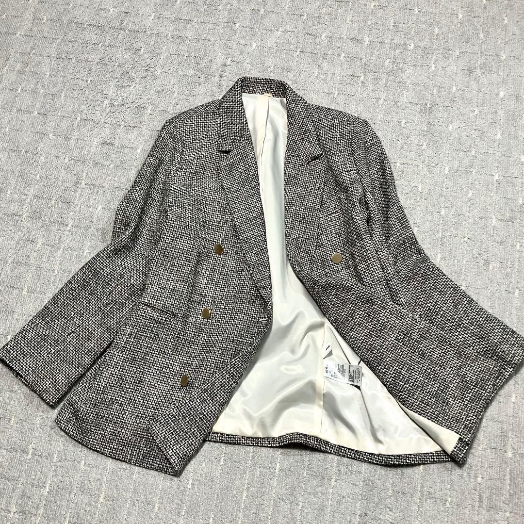 ミラオーウェン［金釦ダブルブレザーオーバージャケット］ツイード　サイズ1