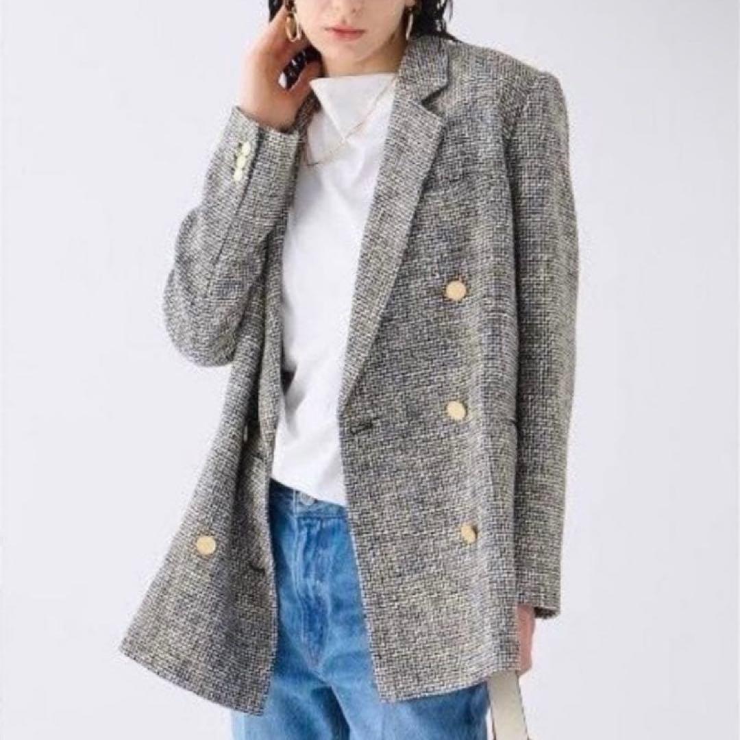 ミラオーウェン［金釦ダブルブレザーオーバージャケット］ツイード　サイズ1