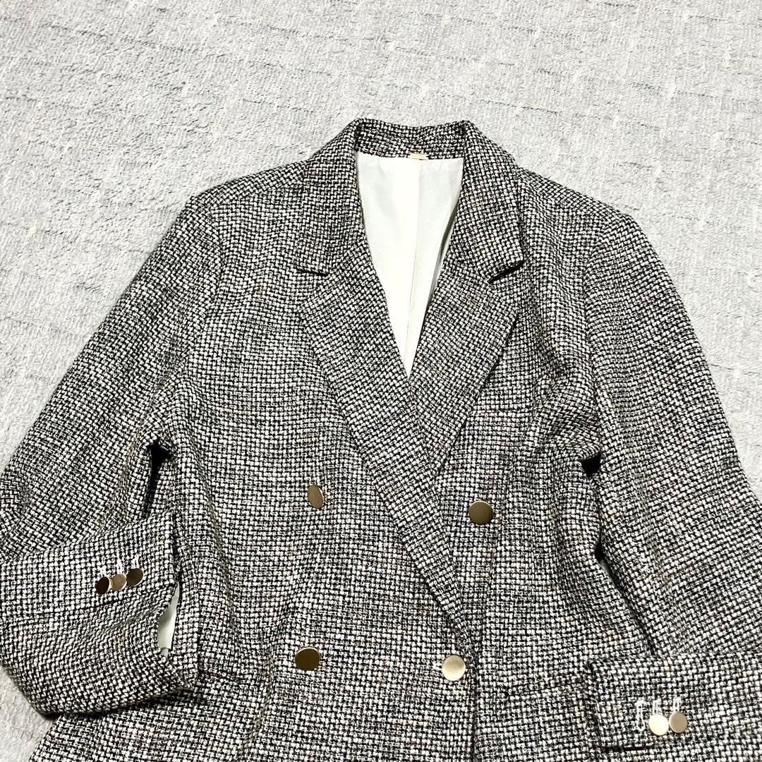 ミラオーウェン［金釦ダブルブレザーオーバージャケット］ツイード　サイズ1