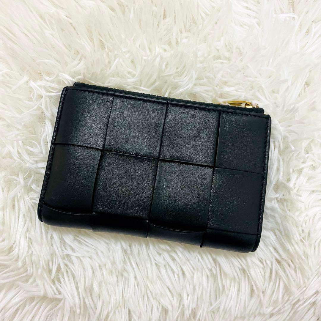 極美✨ボッテガヴェネタ 二つ折り財布 カセット レザー ブラック
