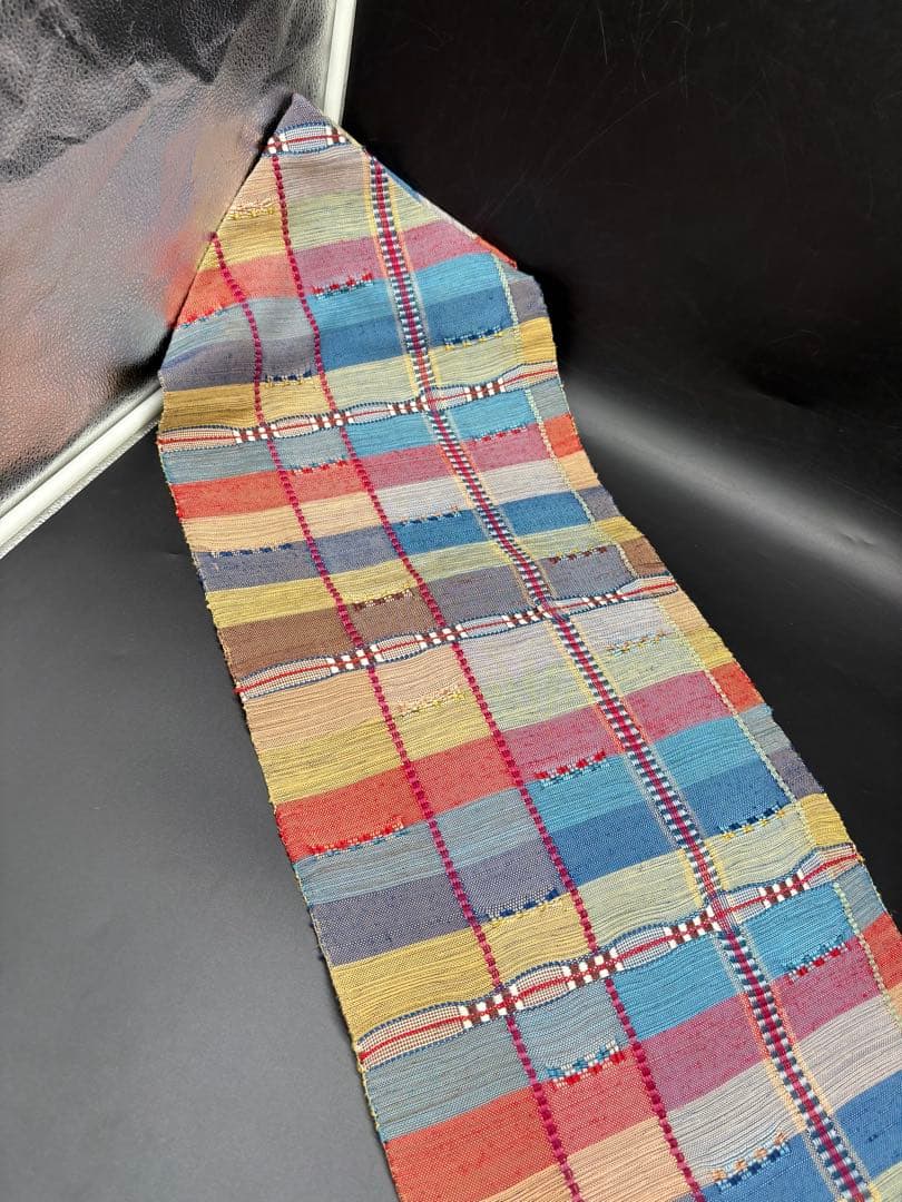 高級　正絹　洒落帯　名古屋帯　紬　めがね織　チェック柄　299