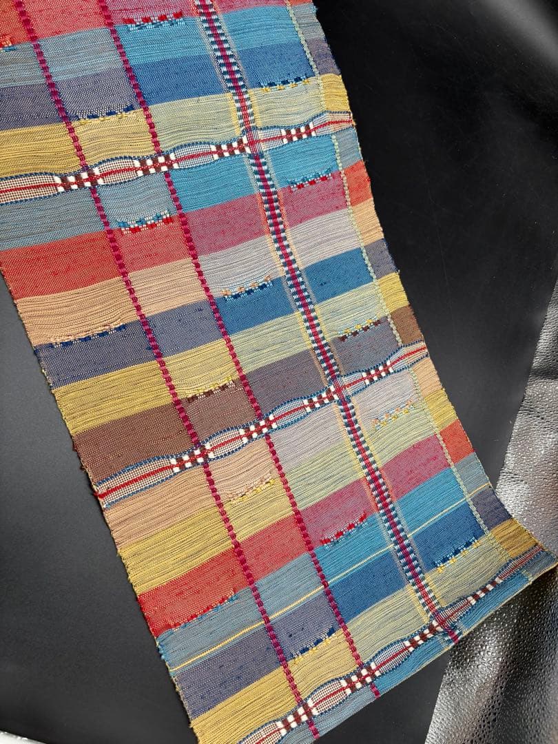 高級　正絹　洒落帯　名古屋帯　紬　めがね織　チェック柄　299