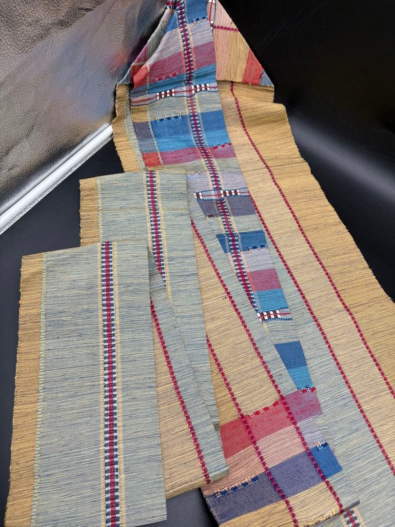 高級　正絹　洒落帯　名古屋帯　紬　めがね織　チェック柄　299