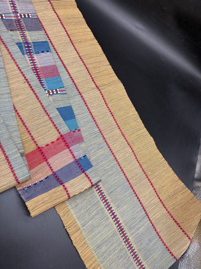 高級　正絹　洒落帯　名古屋帯　紬　めがね織　チェック柄　299