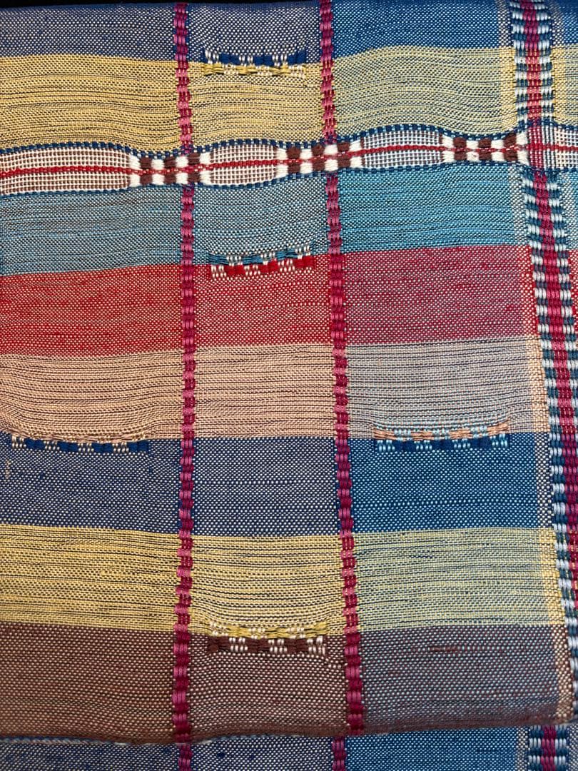 高級　正絹　洒落帯　名古屋帯　紬　めがね織　チェック柄　299