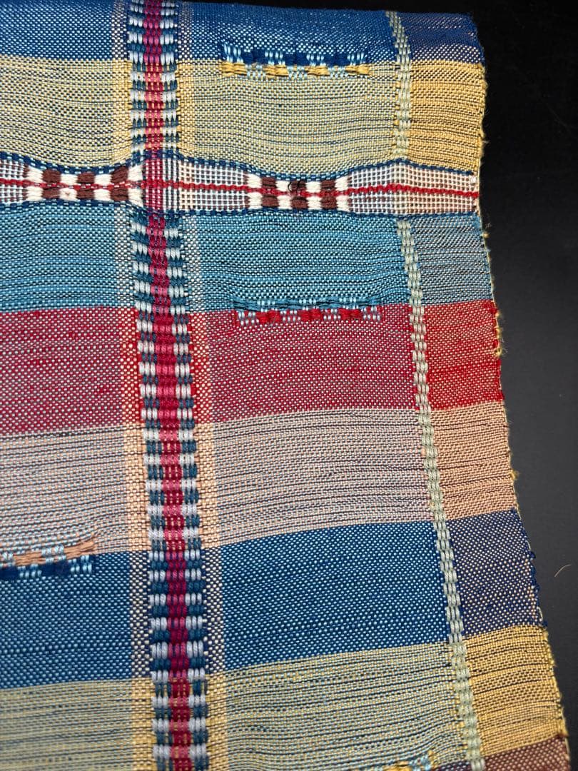 高級　正絹　洒落帯　名古屋帯　紬　めがね織　チェック柄　299