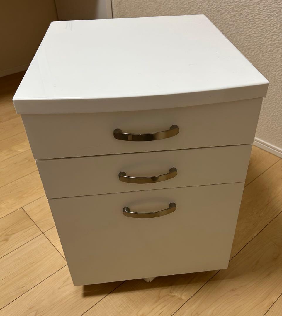 ホワイトデスク 引き出し付き3段キャビネット付き