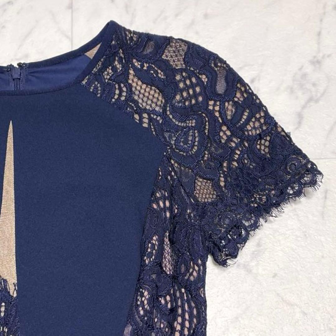 みず✨タダシショージ クレメントレースパネルドレス ワンピース ネイビー