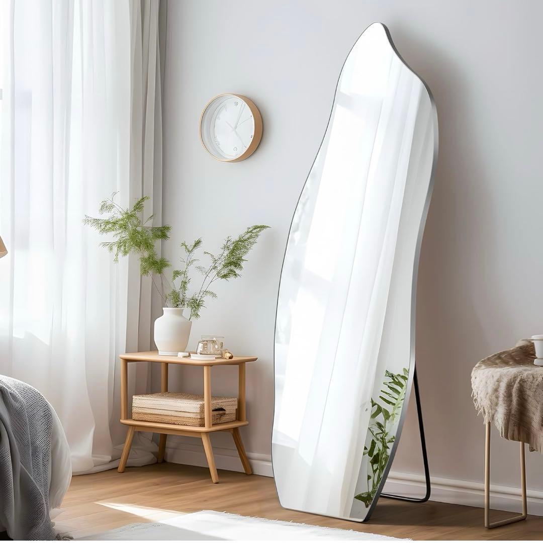 全身鏡 姿見 全身ミラー ウェーブミラー ウェーブ スタンドミラー　シルバー