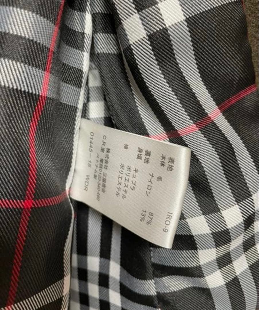 バーバリー ブルーレーベル Pコート カーキ チェック裏地