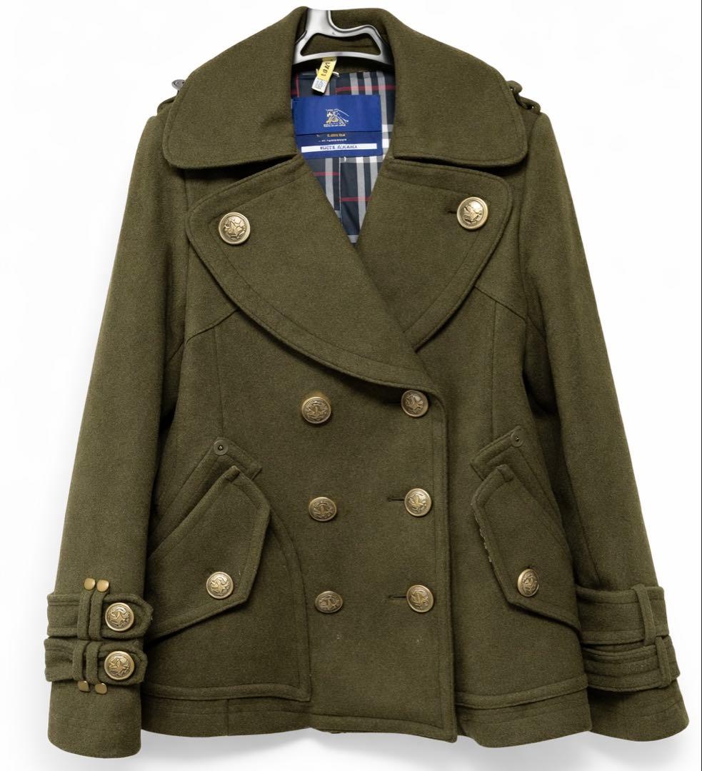 バーバリー ブルーレーベル Pコート カーキ チェック裏地