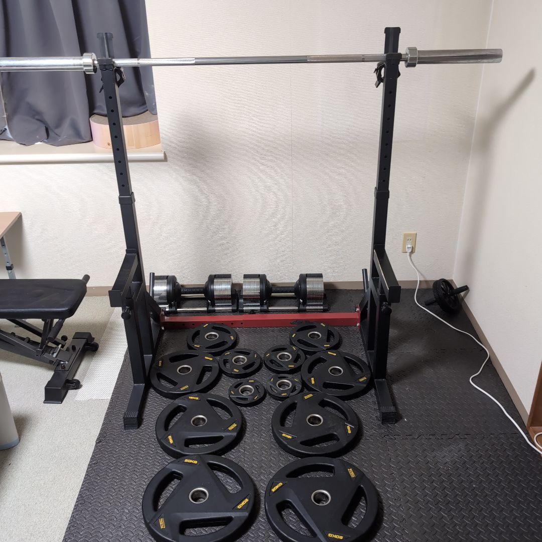 オリンピックシャフト バーベルラック ウエイトプレートセット　つくば市引取り希望