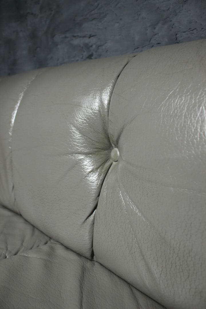 首都圏送無料〜オールドカラー&デザイン　本革　オーク肘掛け　3人掛け　美　ソファ