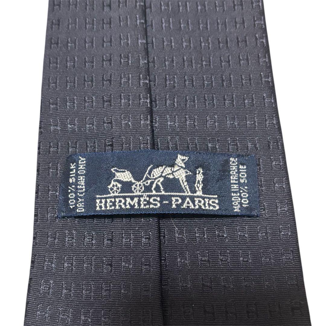 HERMES エルメス ネクタイ H織り Hロゴ 総柄　シルク ネイビー メンズ