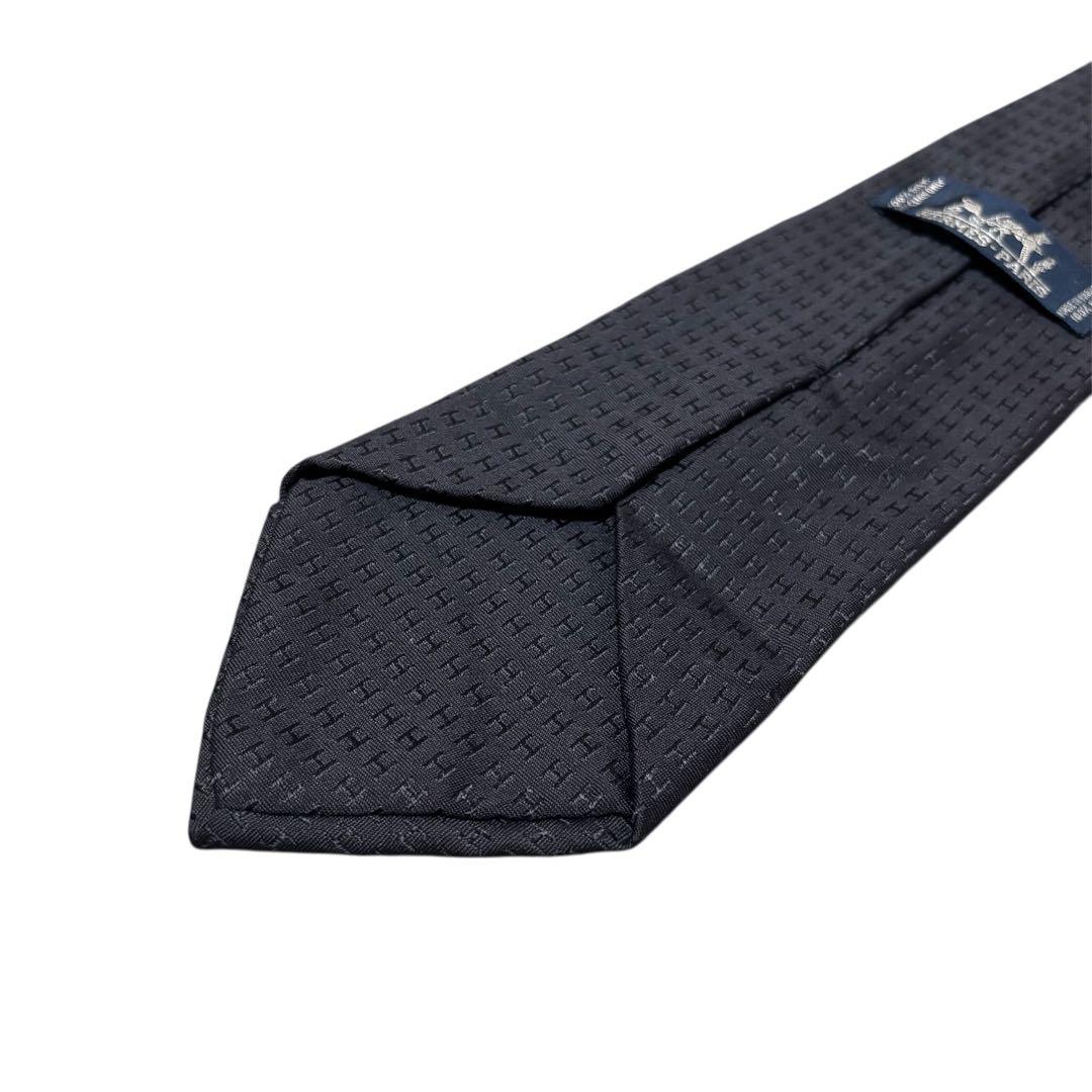 HERMES エルメス ネクタイ H織り Hロゴ 総柄　シルク ネイビー メンズ