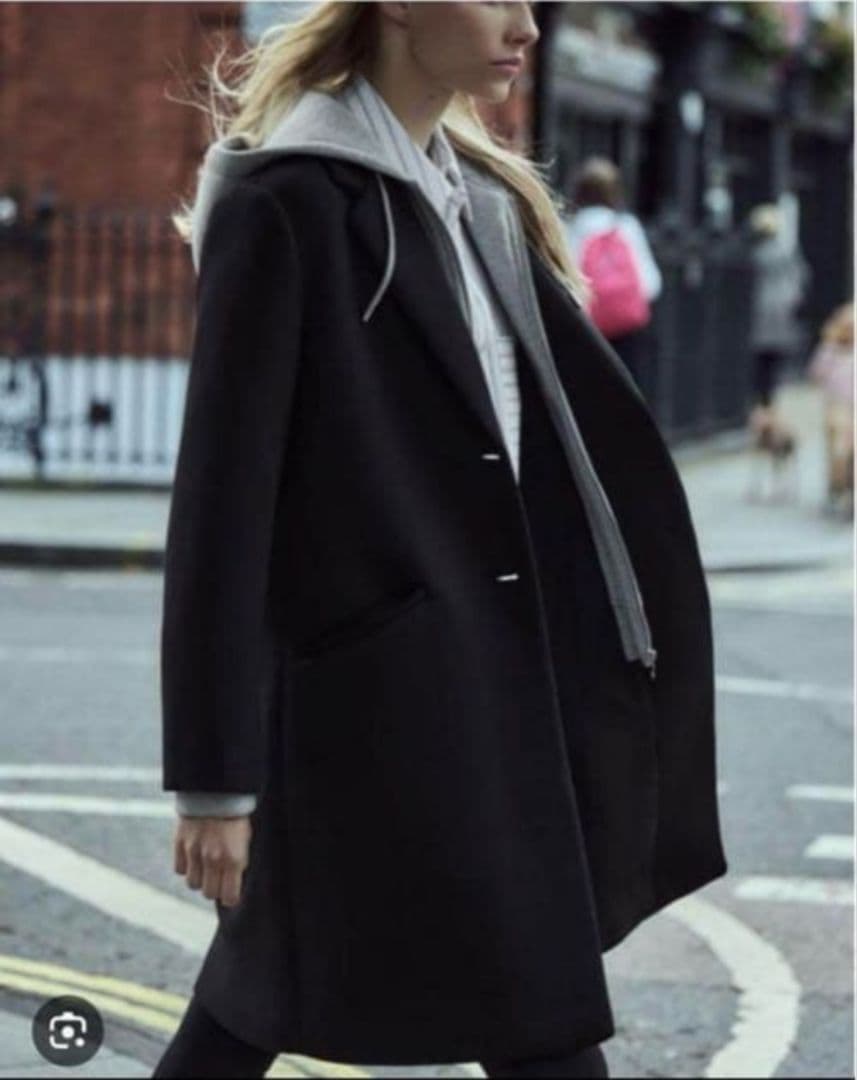 極美品　ZARA　チェスターコート　デタッチャブルフード コントラスト