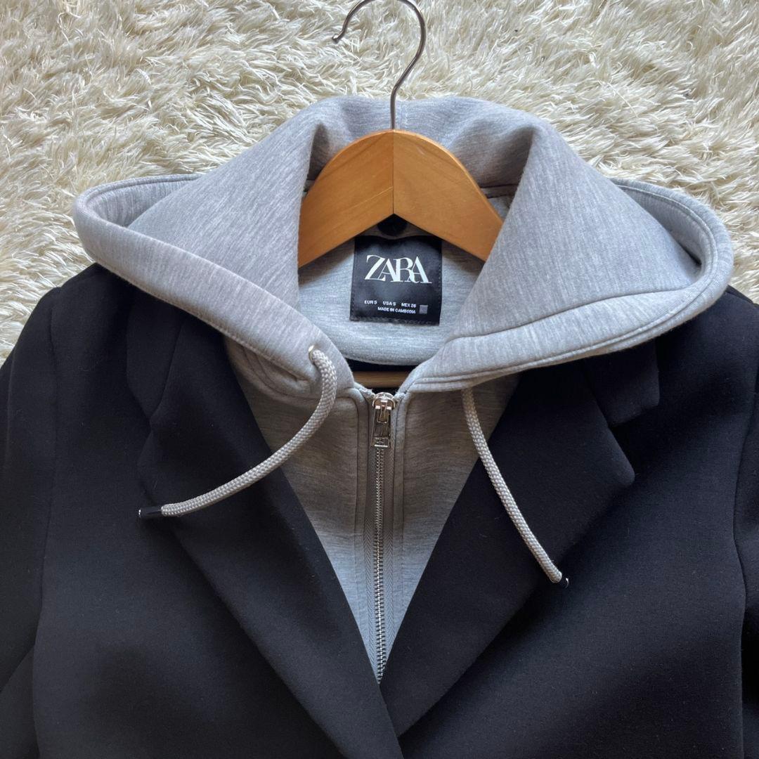 極美品　ZARA　チェスターコート　デタッチャブルフード コントラスト