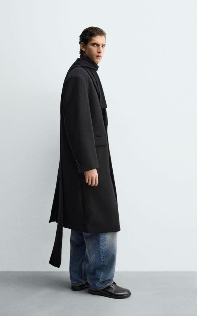 【未使用】ZARA ウール混オーバーサイズ ダブルブレストコート 黒 Mサイズ