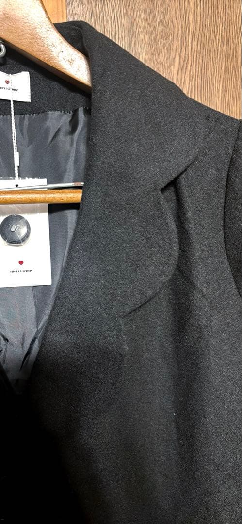 新品◆merry jenny スカラップカラー Aラインコート 黒 フリーサイズ