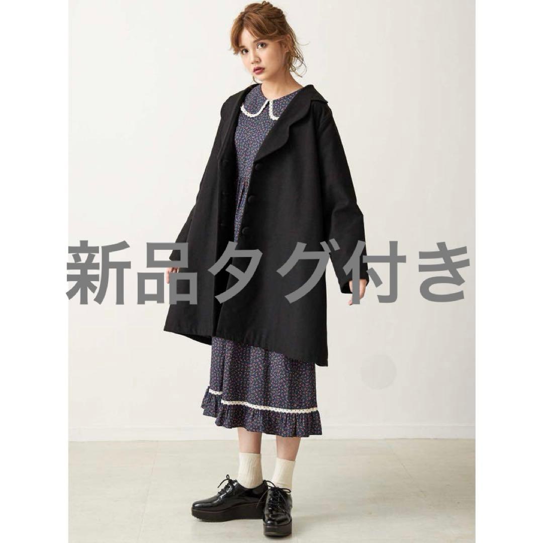 新品◆merry jenny スカラップカラー Aラインコート 黒 フリーサイズ